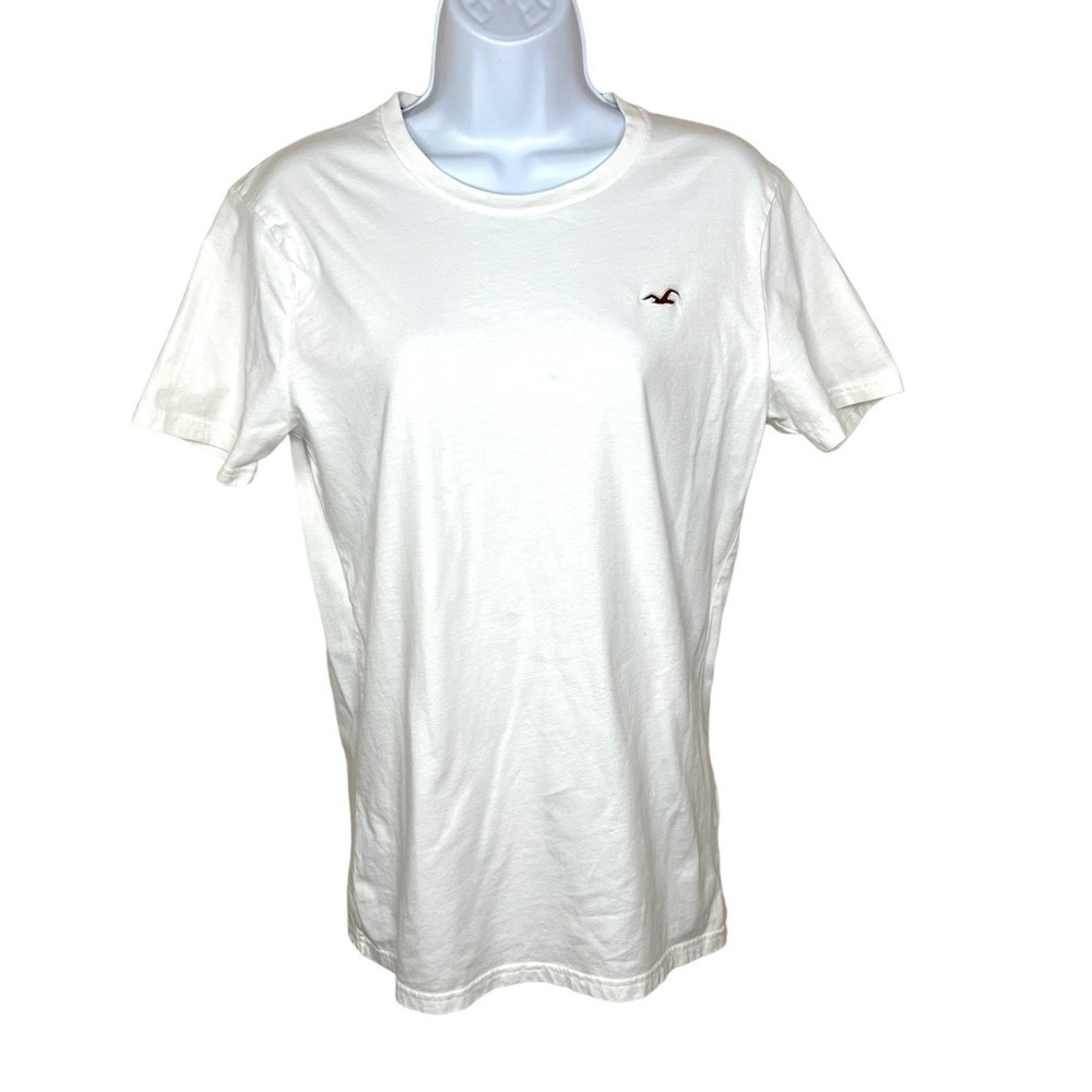 Small Hollister White Cotton Short Sleeve Tee Casual Stretch Classic Crew Neck